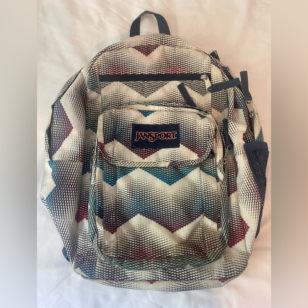 Jansport Chevron Pattern Backpack with Blue and Red Accents